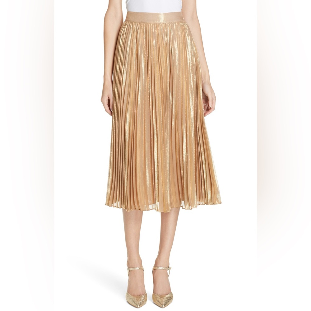 Kate Spade Gold Pleated Midi Skirt